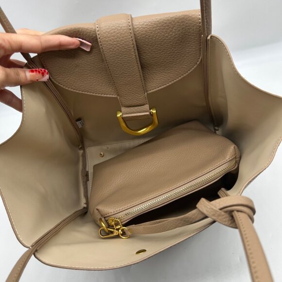 The Melina Shoulder Bag | Coated Canvas Crossbody Bag | by  MMS Brands Beige Sculptural-Buckle Shoulder Bag and Mini Bag
